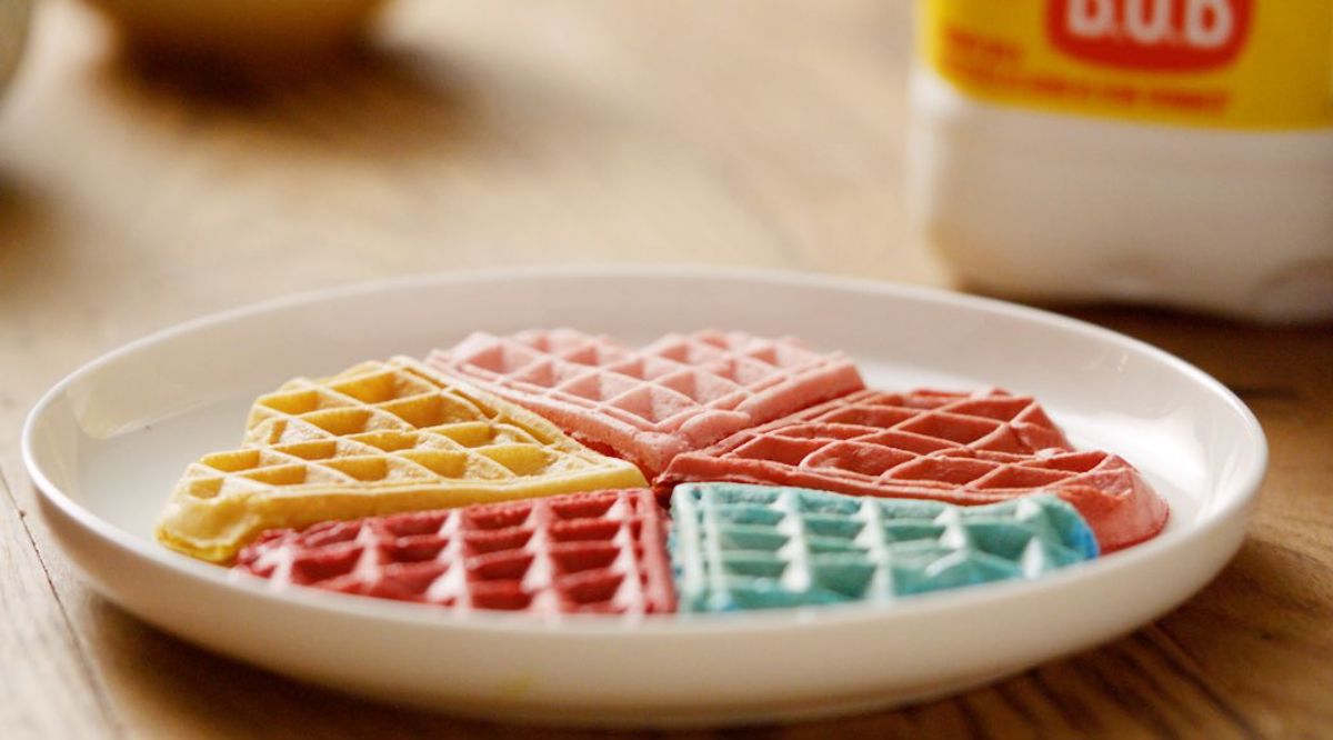 Rainbow waffles on a plate