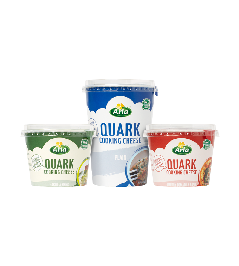 Arla Quark range of Garlic & Herb, Plain, and Cherry Tomato & Basil