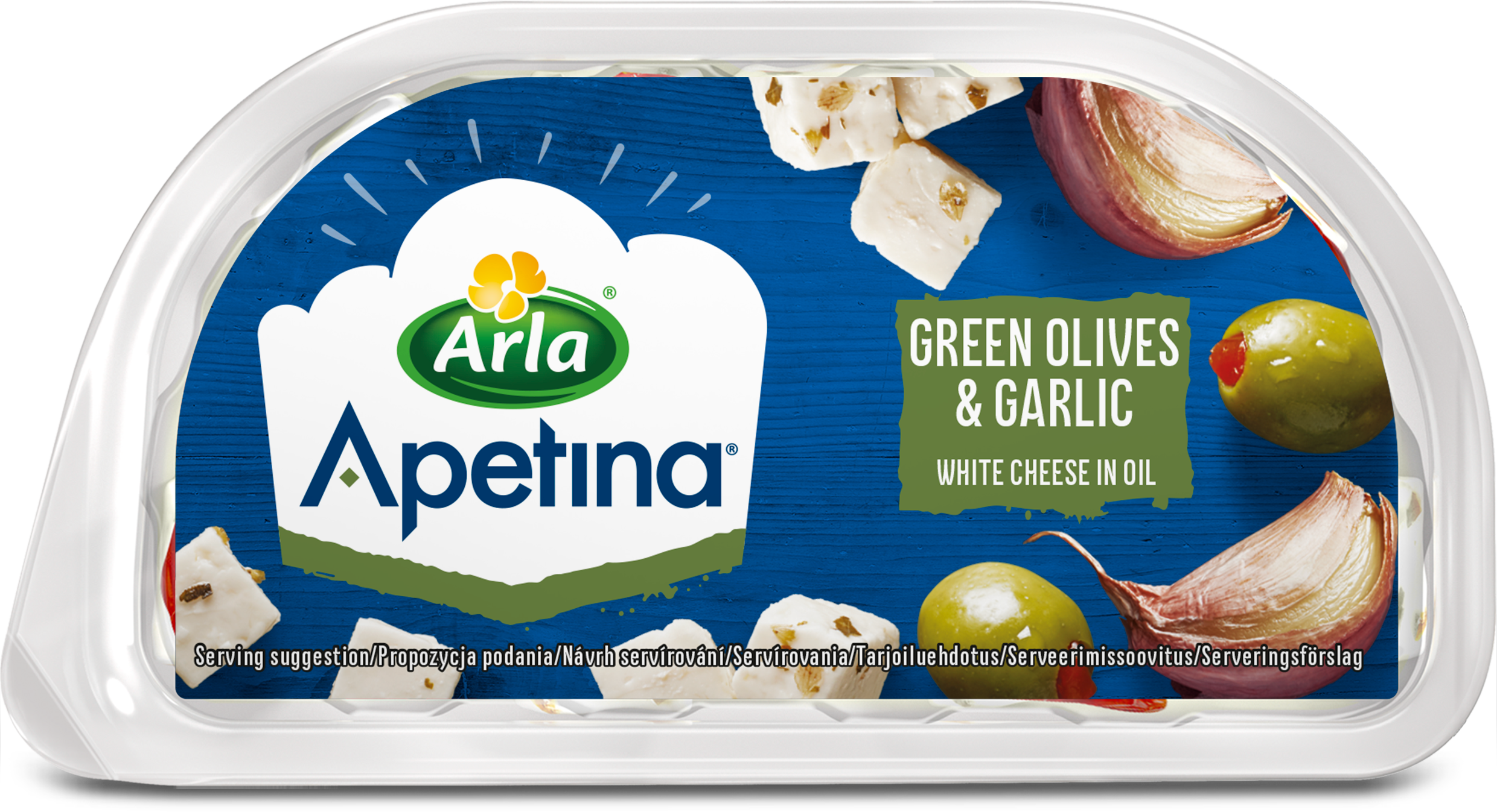 Apetina® Green Olives & Garlic White Cheese Cubes in Oil in oil